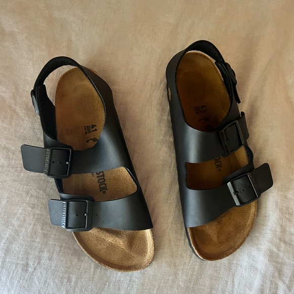 Brand New Birkenstock MILANO BIRKO FLOR BLACK SANDALS - Picture 3 of 3